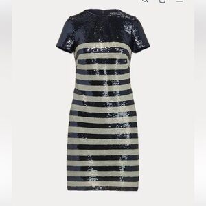 Ralph Lauren Striped Sequin Cocktail Dress Blue White